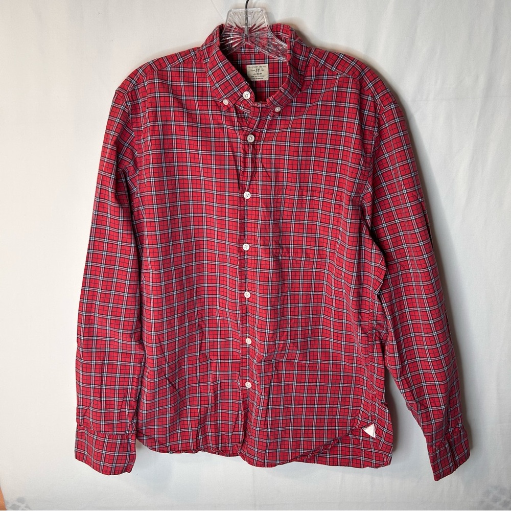 J. Crew Men’s Red White PlaidCasual Button Down Shirt 100% Cotton Size M-15-15.5